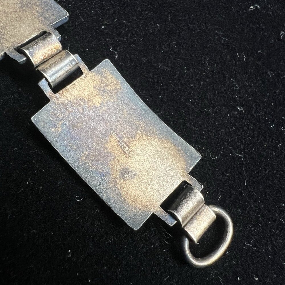 Vintage Sterling Silver Guilloche Panel Link Bracelet 19.9g Pink Roses 6.5" - Picture 8 of 13